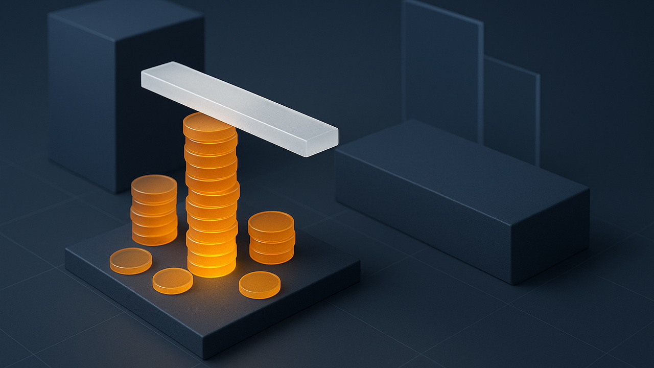 Rising amber activity columns that never lift a flat frost-white ledger bar above a level navy profit slab.